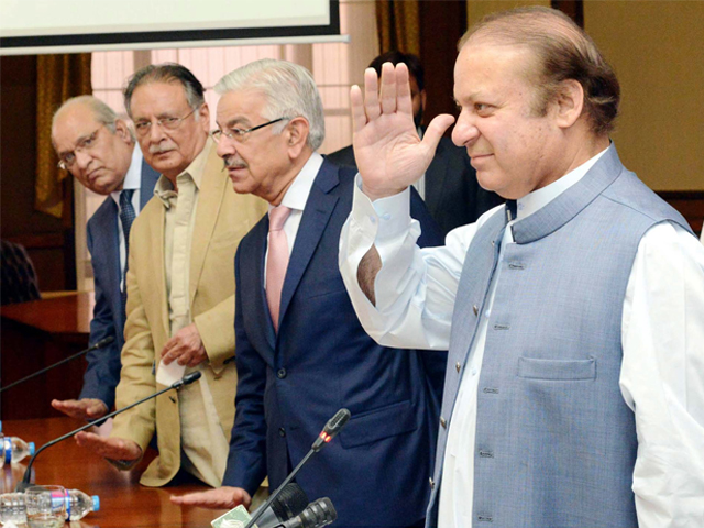 prime minister nawaz sharif waves hands during the parliamentary party meeting of muslim league pml n held at pm office in islamabad on thursday august 4 2016 photo ppi