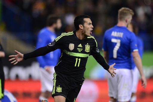 spain 039 s forward pedro rodriguez celebrates after scoring during the fifa 2014 world cup friendly football match spain vs italy at the vicente calderon stadium in madrid on march 5 2014 photo afp