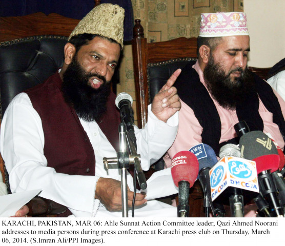 ahle sunnat action committee leader qazi ahmed noorani during a press conference in karachi press club on thursday photo ppi