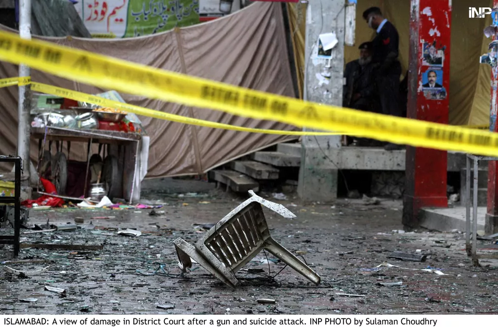 a view of damage in district court in islamabad after a gun and suicide attack on monday march 3 2014 photo inp a view of damage in district court in islamabad after a gun and suicide attack on monday march 3 2014 photo inp