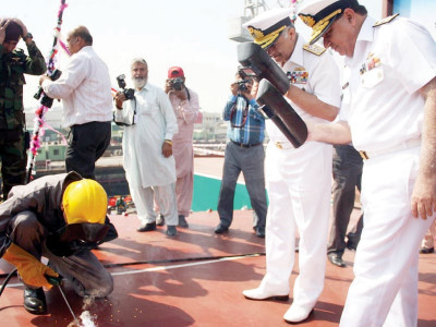 naval chief lays keel karachi shipyard starts work on tanker