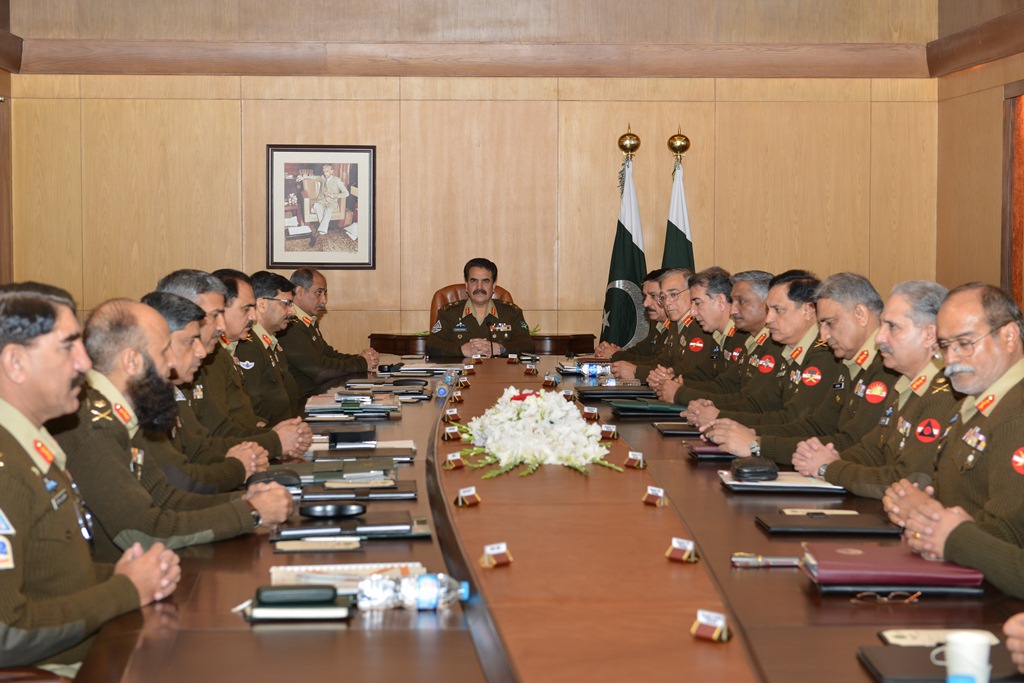 army chief gen raheel shareef chairing the 170th corps commanders meeting at the general headquarters on friday photo ispr