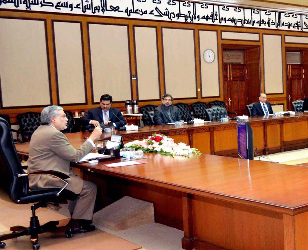 finance minister ishaq dar chairing the meeting of economic coordination committee in islamabad on march 11 2014 photo pid