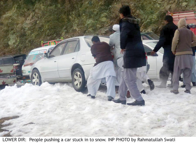 at least two feet of snow was recorded in dir and high altitude areas in gilayat on monday photo inp