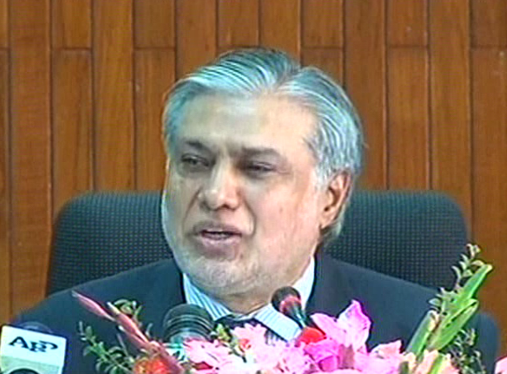 express news screengrab of finance minister ishaq dar