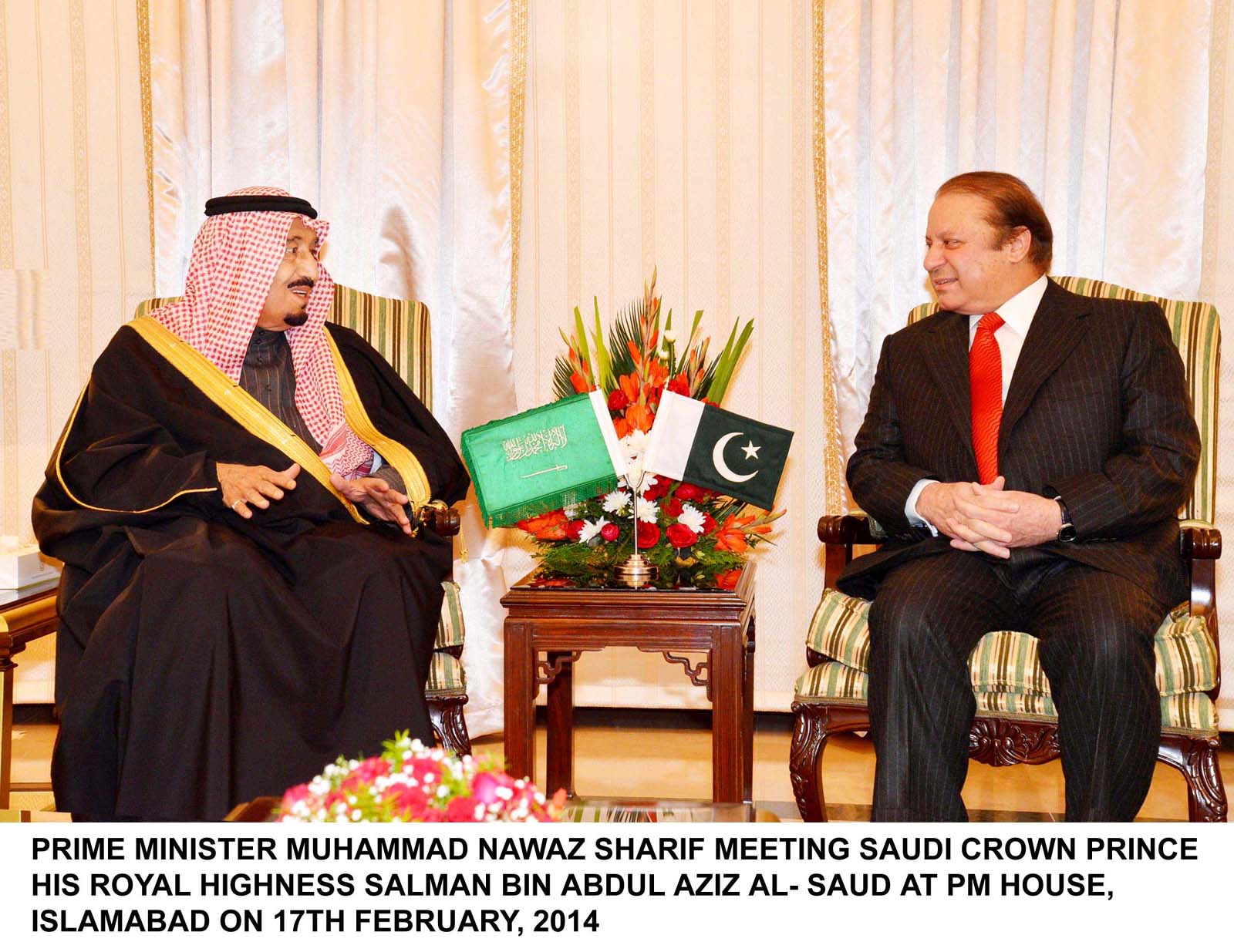 prime minister nawaz sharif meets saudi arabian crown prince salman bin abdul aziz at pm house islamabad on february 17 2014 photo pid file