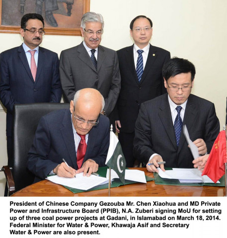 president of china gezhouba group company cggc chen xiaohua and md ppib n a zuberi signing mou for setting up of three coal power projects in islamabad on march 18 2014 photo pid president of china gezhouba group company cggc chen xiaohua and md ppib n a zuberi signing mou for setting up of three coal power projects in islamabad on march 18 2014 photo pid