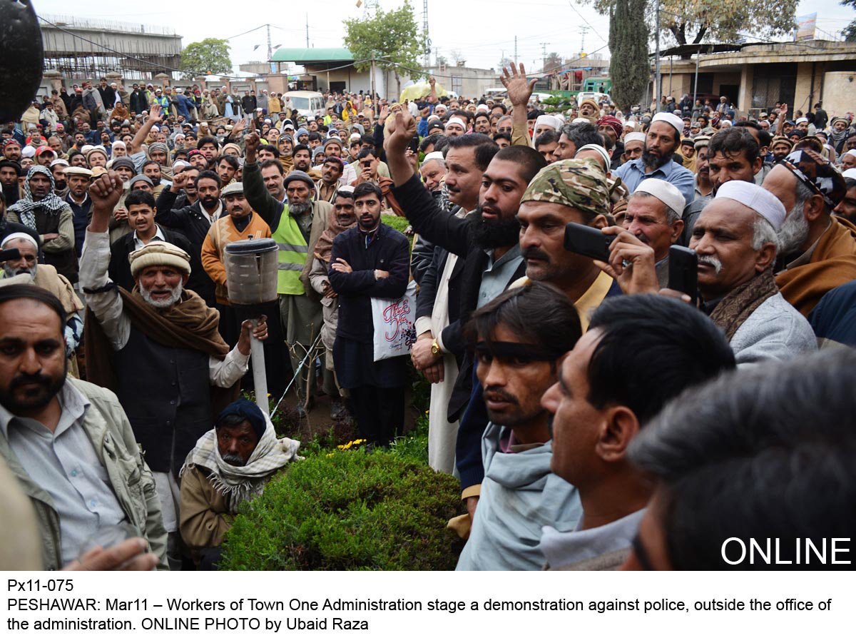 peshawar municipal workers during a protest photo online