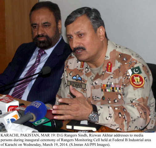 dg rangers maj gen rizwan akhtar addresses the media on wednesday after inaugurating the rangers monitoring cell photo ppi dg rangers maj gen rizwan akhtar addresses the media on wednesday after inaugurating the rangers monitoring cell photo ppi
