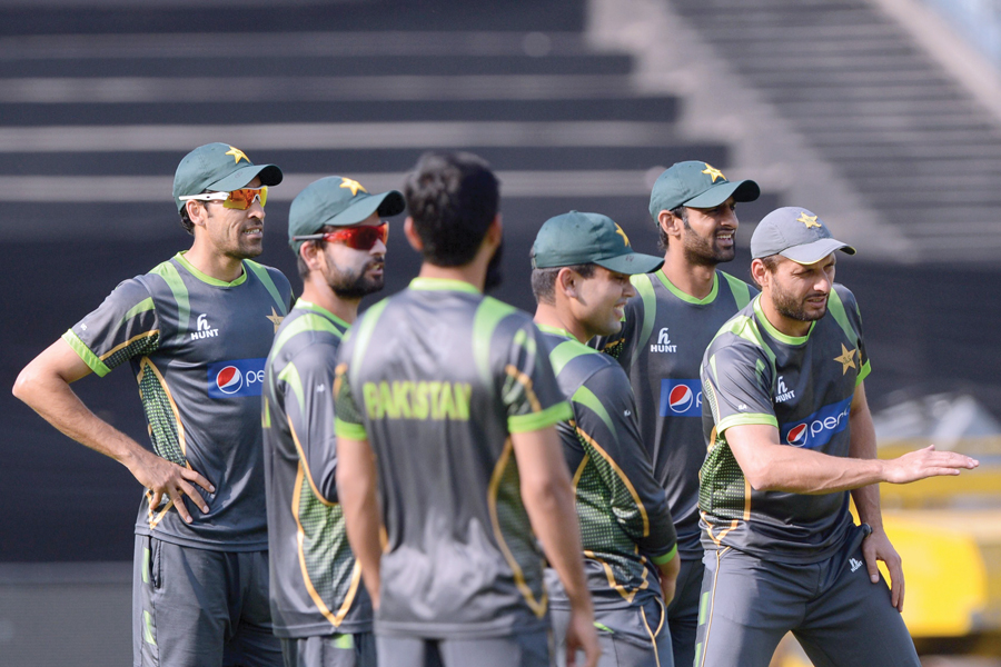 players flex their muscles in an absorbing training session ahead of the crucial game against india in mirpur the team is keen on defying history in the opening encounter photo afp