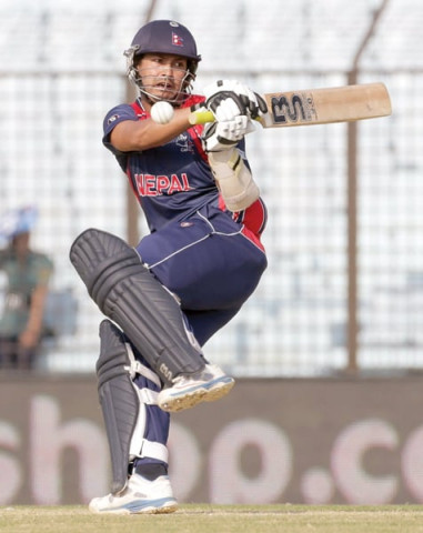khakurel hit six boundaries and a six during his 56 run knock before falling to pacer shapoor zadran photo icc khakurel hit six boundaries and a six during his 56 run knock before falling to pacer shapoor zadran photo icc