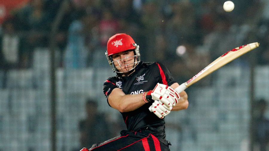 hong kong 039 s jamie atkinson slaps one to the leg side during the bangladesh v hong kong world t20 at chittagong march 20 2014 photo icc