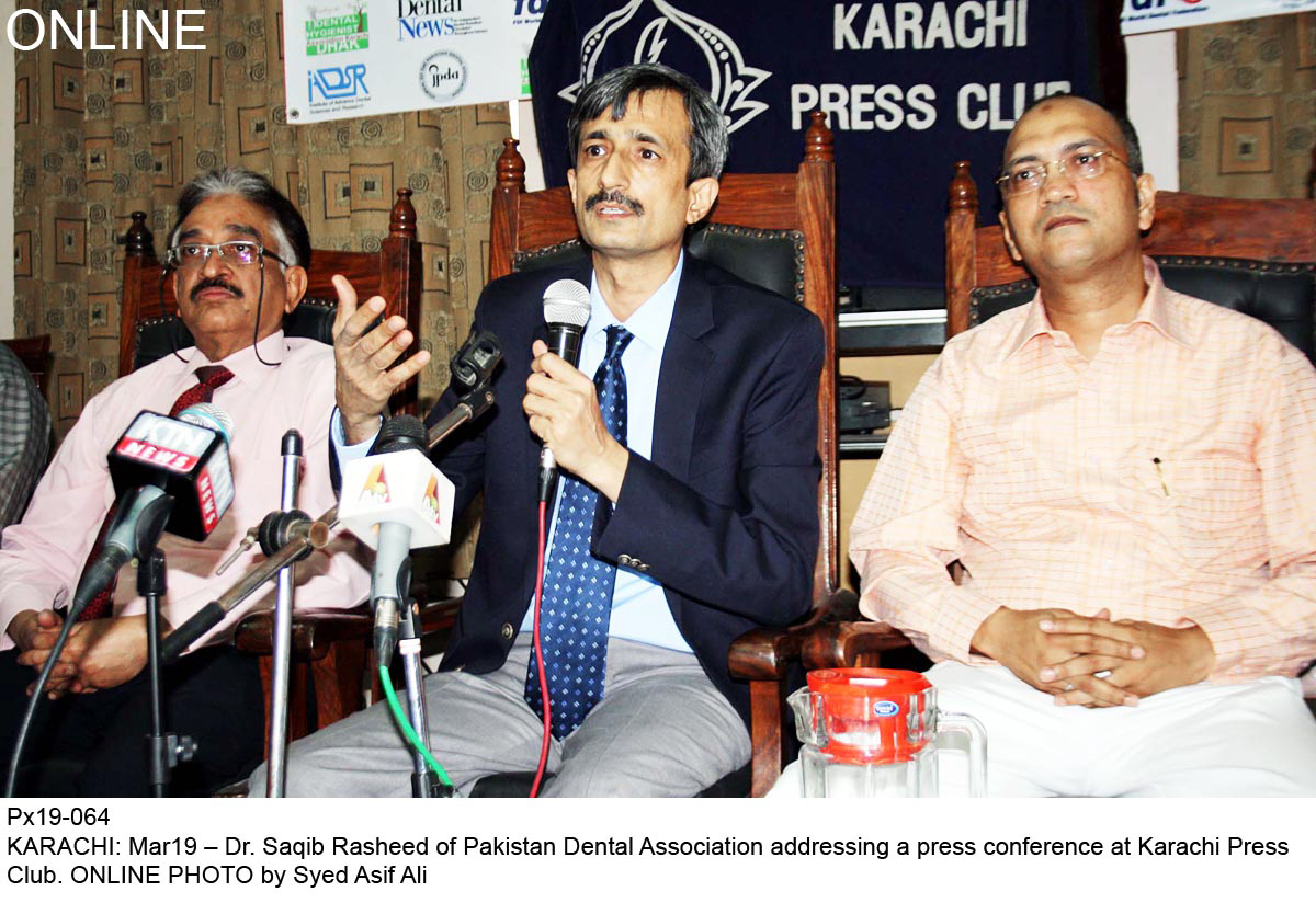 quot only 20 per cent of the population has access to treatment of oral health quot dr saqiq rashid president of pakistan dental association photo online file