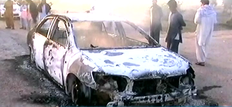 express news screengrab of the burnt vehicle