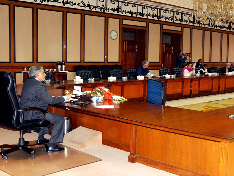 finance minister ishaq dar chairing the meeting of economic coordination committee ecc on march 21 2014 photo pid