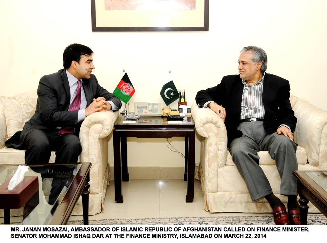 afghan ambassador janan mosazai in a meeting with minister for finance ishaq dar on saturday photo pid