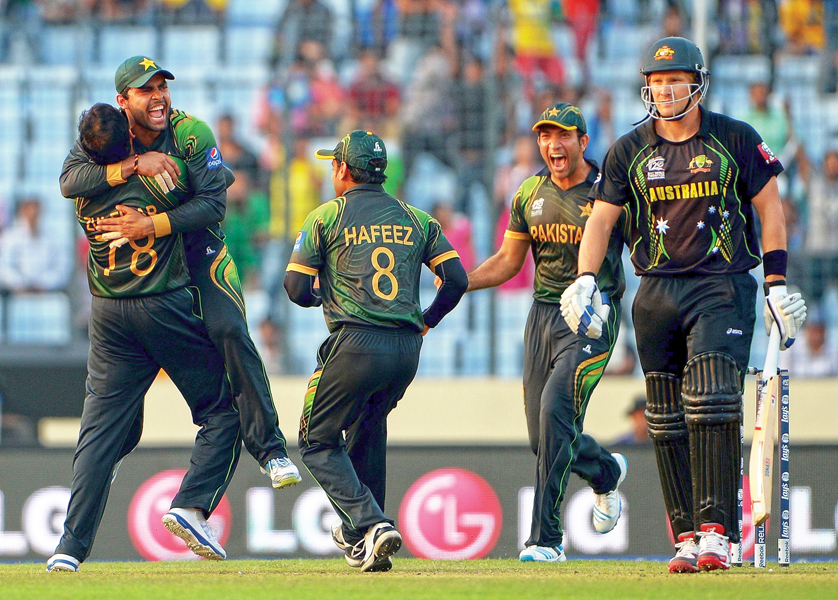 a lionhearted effort by pakistan s bowlers powered the 2009 champions to a 16 run win over australia in a high scoring world twenty20 match in mirpur on sunday photo afp