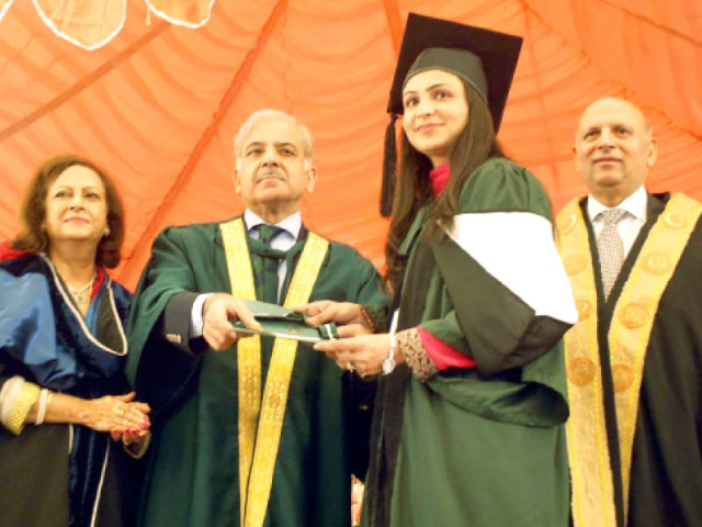 chief minister shahbaz sharif presents a diploma to a lahore college for women university graduate while governor chaudhary sarwar looks on photo waseem niaz express chief minister shahbaz sharif presents a diploma to a lahore college for women university graduate while governor chaudhary sarwar looks on photo waseem niaz express
