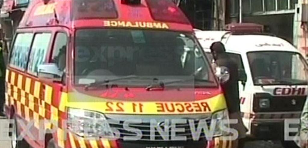 express news screengrab of an ambulance near the site of the fire