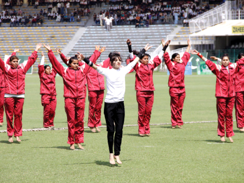 participants representing all four provinces take part in a cultural show a team from islamia college for women lahore cantt performs at the aerobics show organised as part of an opening ceremony of the match photo shafiq malik express