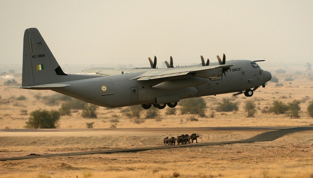 an indian air force c 130j super hercules aircraft takes off during the iron fist 2013 exercise in pokhran photo afp