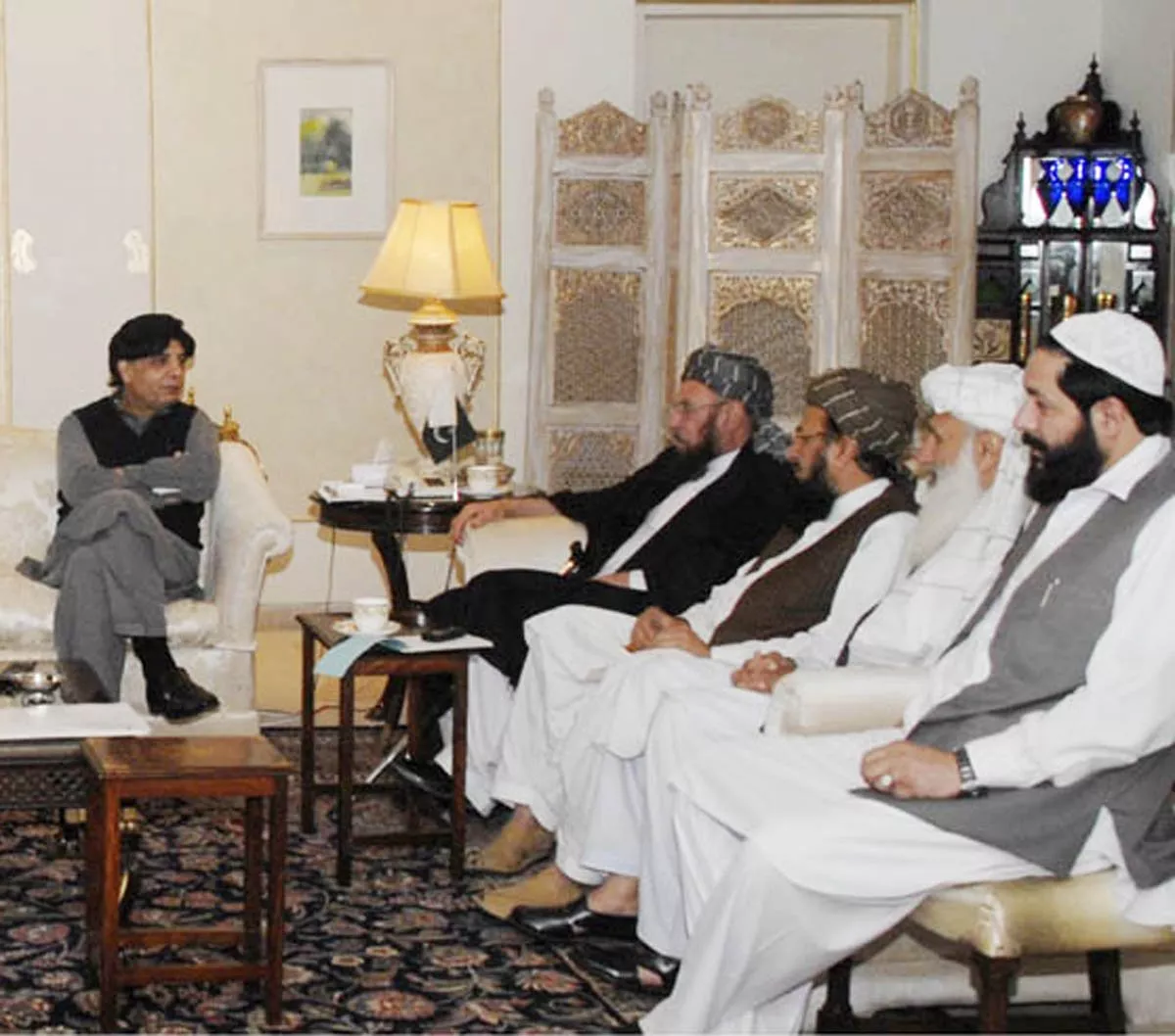 interior minister chaudhry nisar ali khan meeting with the taliban negotiating committee on saturday photo pid interior minister chaudhry nisar ali khan meeting with the taliban negotiating committee on saturday photo pid