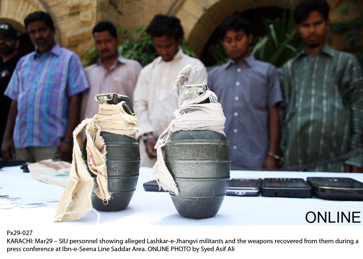 siu displays the weapons recovered from men allegedly associated with a banned outfit in karachi photo online