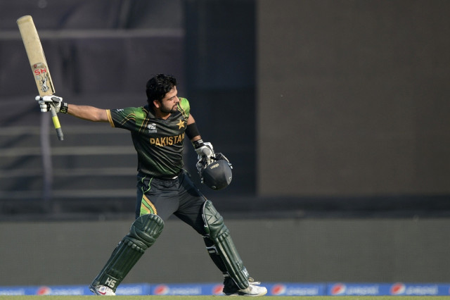 pakistan cricketer ahmed shehzad reacts after scoring a century during the icc world twenty20 tournament group 2 cricket match between bangladesh and pakistan at the sher e bangla national cricket stadium in dhaka on march 30 2014 photo afp pakistan cricketer ahmed shehzad reacts after scoring a century during the icc world twenty20 tournament group 2 cricket match between bangladesh and pakistan at the sher e bangla national cricket stadium in dhaka on march 30 2014 photo afp