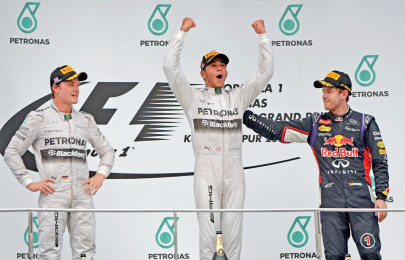 hamilton storms to big win in malaysia