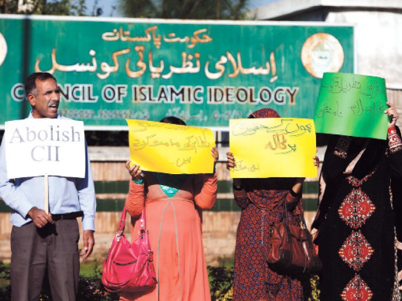 civil society activists hold protest rally outside council of islamic ideology photo express