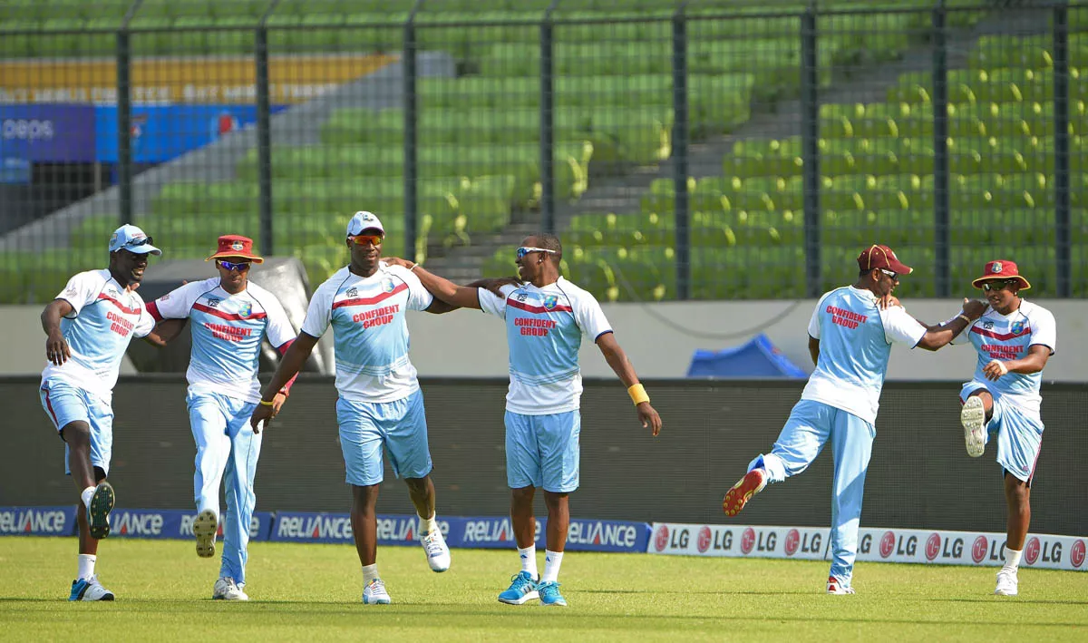 west indies players warm up during a training session at the sher e bangla national cricket stadium in dhaka on march 31 2014 photo afp west indies players warm up during a training session at the sher e bangla national cricket stadium in dhaka on march 31 2014 photo afp