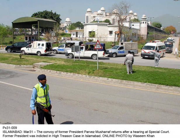 convoy of former president pervez musharraf returns after a hearing at special court on monday photo online convoy of former president pervez musharraf returns after a hearing at special court on monday photo online