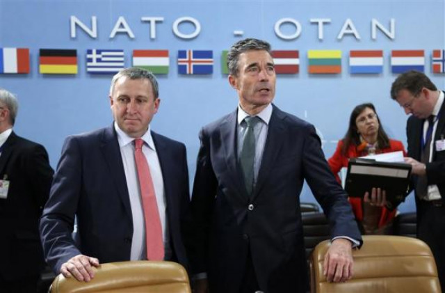 ukrainian foreign minister andriy deshchytsia and nato secretary general anders fogh rasmussen r attend a nato ukraine foreign ministers meeting at the alliance headquarters in brussels april 1 2014 nato sees no sign that russia is withdrawing troops from the ukraine border and will look at all options to boost the alliance 039 s defences its secretary general said on tuesday photo reuters ukrainian foreign minister andriy deshchytsia and nato secretary general anders fogh rasmussen r attend a nato ukraine foreign ministers meeting at the alliance headquarters in brussels april 1 2014 nato sees no sign that russia is withdrawing troops from the ukraine border and will look at all options to boost the alliance 039 s defences its secretary general said on tuesday photo reuters