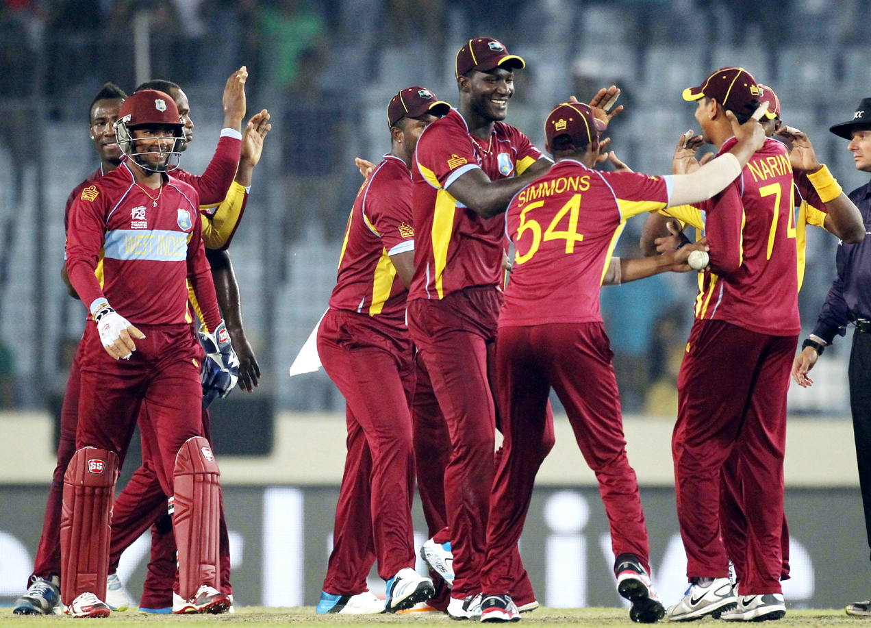 holders west indies sailed into the semis after dwayne bravo s power hitting and samuel badree s lethal spin bowling fashioned their comprehensive 84 run victory over pakistan photo reuters