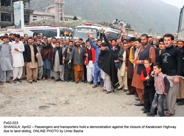 passengers and bus drivers in shangla protest against the closure of the karakoram highway the major road has been closed since monday due to landslides in kohistan photo online passengers and bus drivers in shangla protest against the closure of the karakoram highway the major road has been closed since monday due to landslides in kohistan photo online
