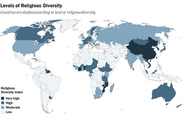 countries shown with varying religious diversity photo pew research center