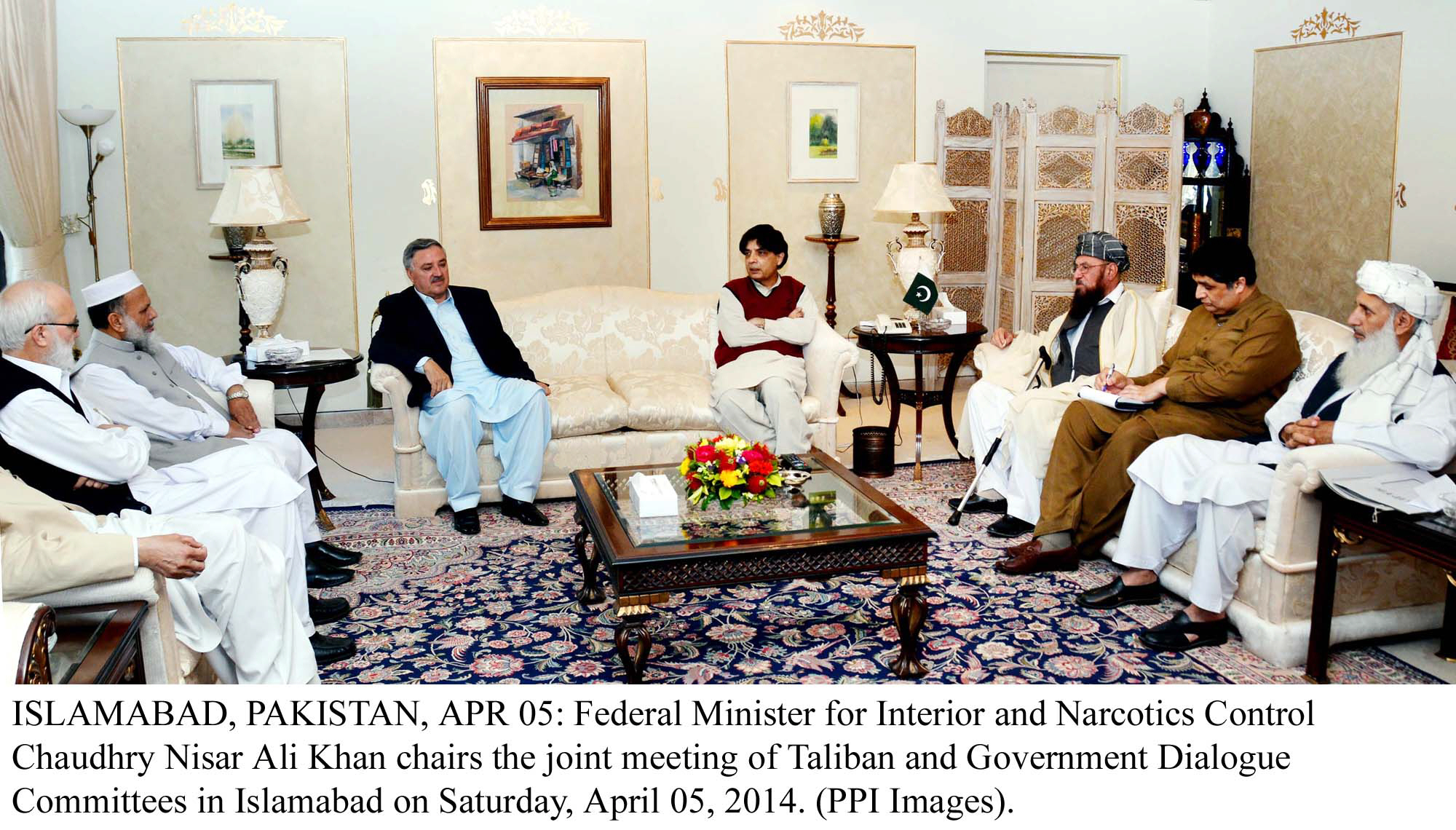 chaudhry nisar in a joint meeting of the government and taliban committees in islamabad on saturday photo ppi