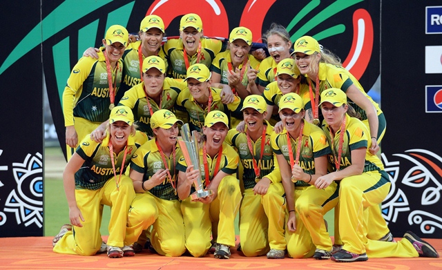 australia thrashed england in a one sided women s world twenty20 final to bag a hat trick of world twenty20 titles photo afp