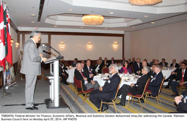 federal minister for finance ishaq dar addressing a gathering of canadian and pakistani businessmen entrepreneurs and professionals at an interactive session organised jointly by the consulate general of pakistan in toronto and canada pakistan business council cpbc photo inp federal minister for finance ishaq dar addressing a gathering of canadian and pakistani businessmen entrepreneurs and professionals at an interactive session organised jointly by the consulate general of pakistan in toronto and canada pakistan business council cpbc photo inp