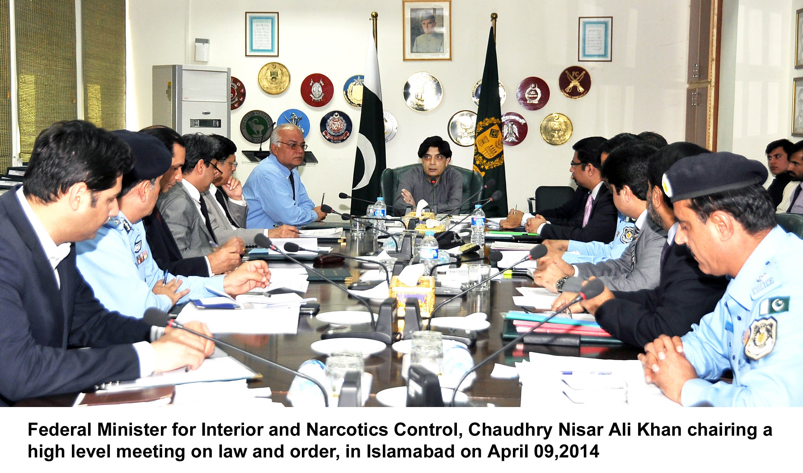 interior minister chaudhry nisar ali khan chairing a high level security meeting in islamabad on wednesday photo pid