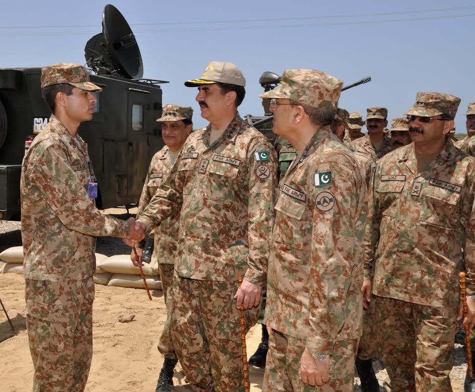 chief of army staff coas general raheel sharif meeting with the officers and troops during his visit to sonmiani ranges near karachi on friday photo ispr