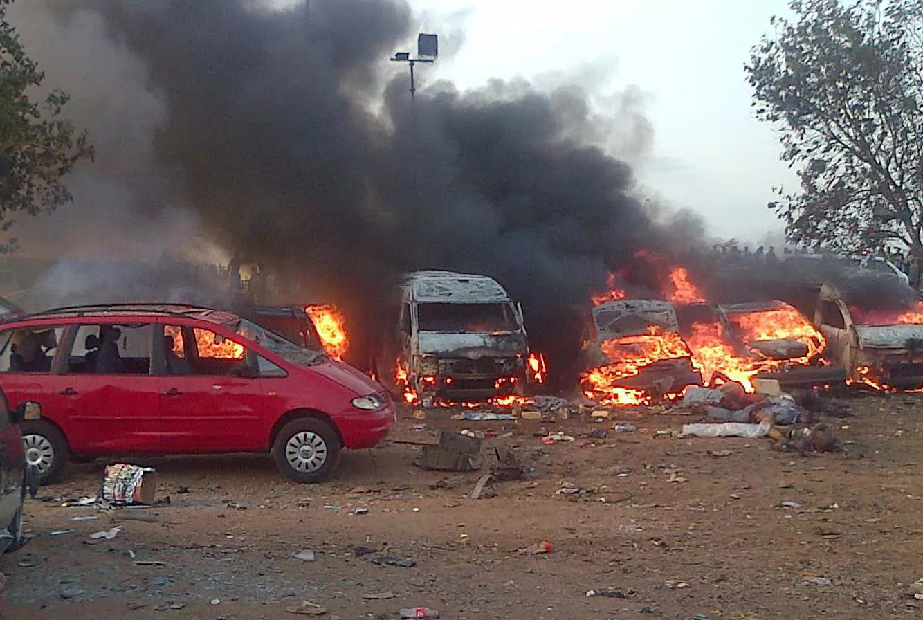 vehicles burn after an attack in abuja on april 14 2014 twin blasts at a bus station packed with morning commuters on the outskirts of nigeria 039 s capital killed dozens of people on april 14 in what appeared to be the latest attack by boko haram militants the explosions rocked the nyanya station roughly five kilometres three miles south of abuja at 6 45 am 0545 gmt and destroyed some 30 vehicles mostly large passenger buses officials and an afp reporter said photo afp vehicles burn after an attack in abuja on april 14 2014 twin blasts at a bus station packed with morning commuters on the outskirts of nigeria 039 s capital killed dozens of people on april 14 in what appeared to be the latest attack by boko haram militants the explosions rocked the nyanya station roughly five kilometres three miles south of abuja at 6 45 am 0545 gmt and destroyed some 30 vehicles mostly large passenger buses officials and an afp reporter said photo afp