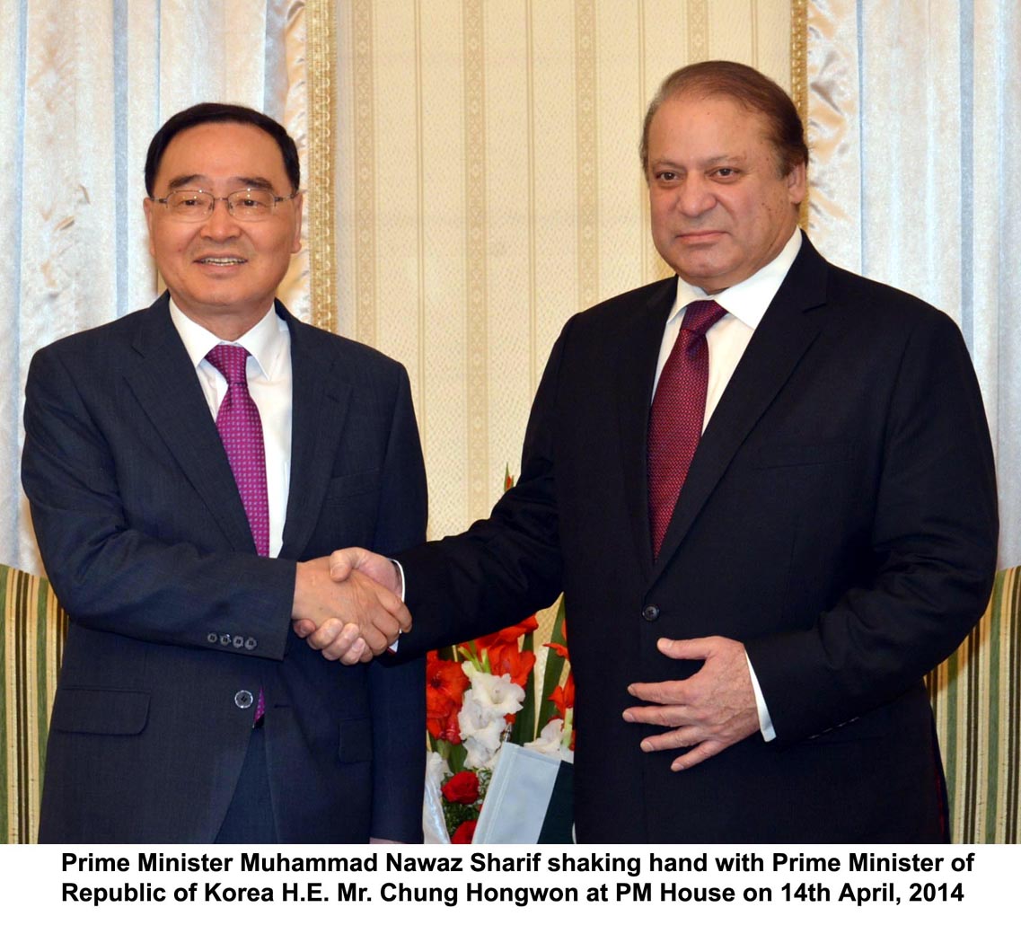 prime minister nawaz sharif with republic of korea prime minister chung hongwon on april 14 2014 photo pid