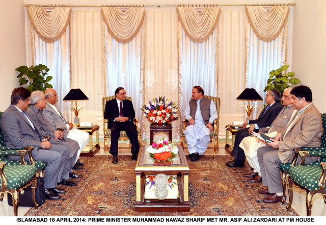 former president asif ali zardari meets with prime minister nawaz sharif in islamabad on wednesday photo pid former president asif ali zardari meets with prime minister nawaz sharif in islamabad on wednesday photo pid