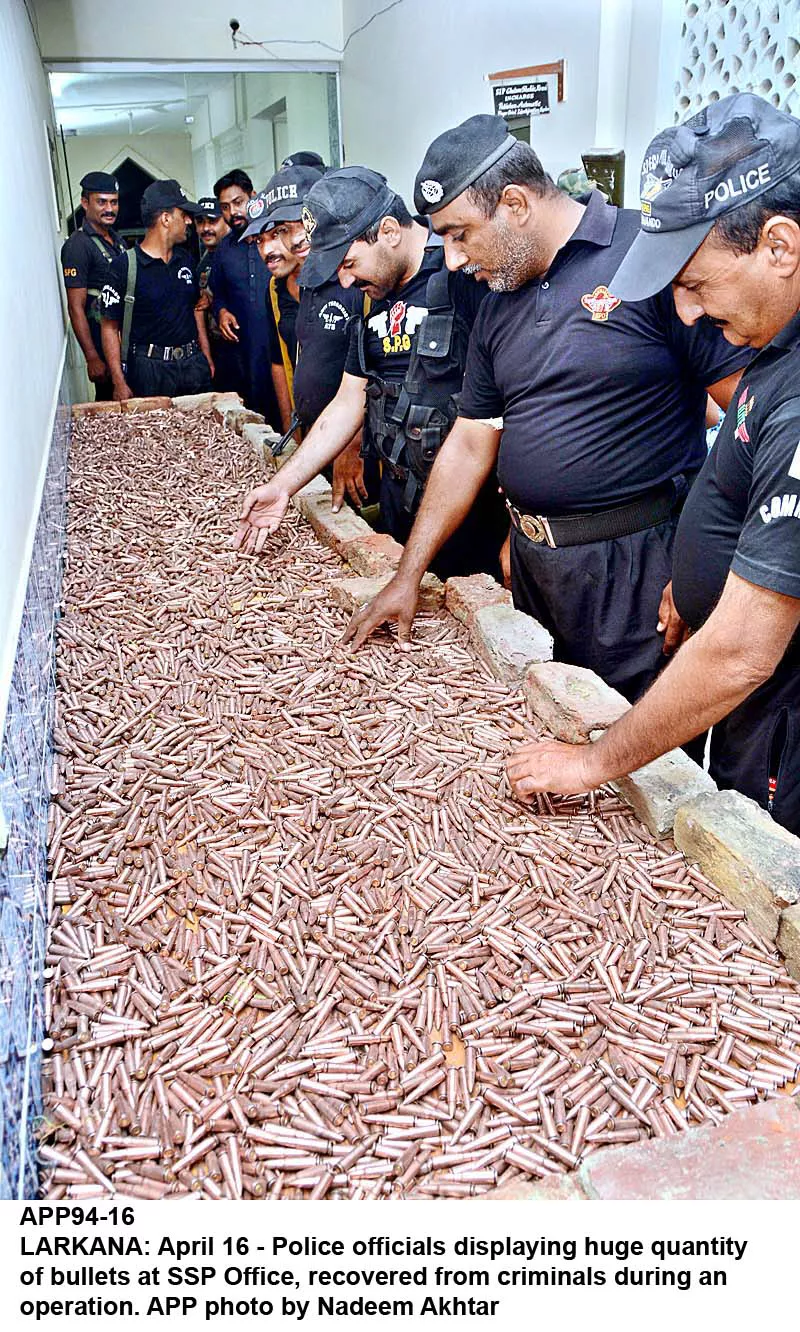 police officials in larkana display the large cache of ammunition they found photo app police officials in larkana display the large cache of ammunition they found photo app