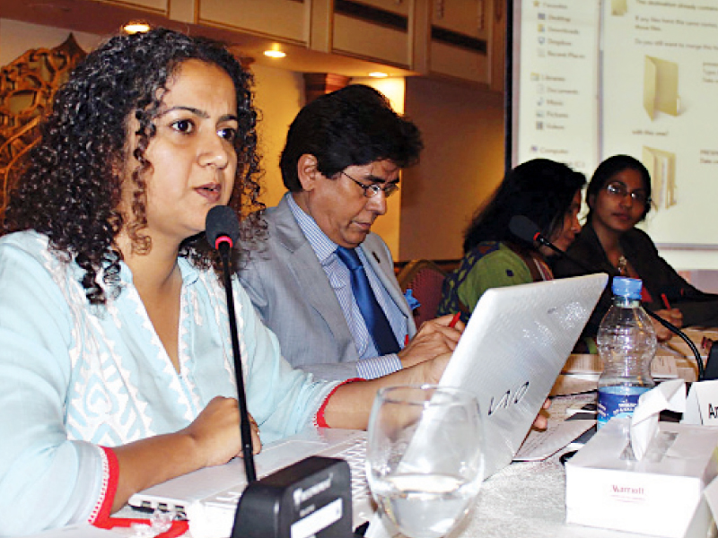 researcher and activist nazish brohi makes a presentation during the concluding session photo express