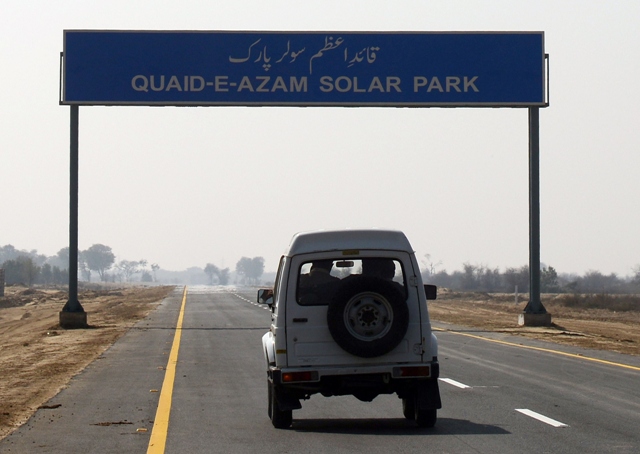 this photograph taken on february 17 2014 shows a vechile entering the proposed site of the solar energy park at badaiwani wala photo afp