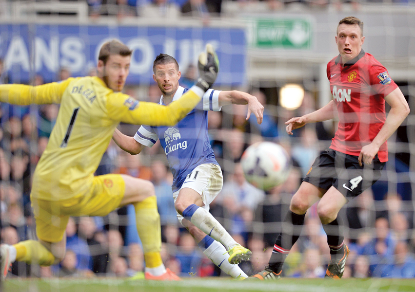 united managed only two shots on target in a disappointing performance that saw them beaten by a leighton baines penalty and a kevin mirallas goal photo afp