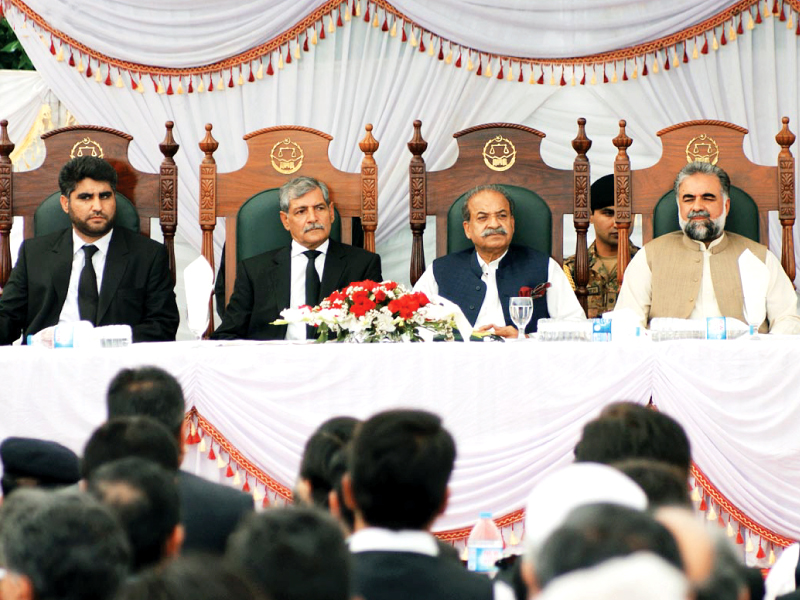 mehtab abbasi sitting second from right addresses participants of the 110th jashn e hazara festival in haripur photo online