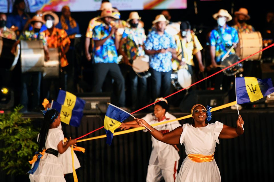 performers provide entertainment as part of the presidential inauguration ceremony events to mark the birth of a new republic in barbados bridgetown barbados november 29 2021 photo reuters